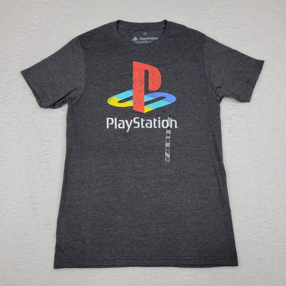 PlayStation Shirt Mens Small Gray‎ Sony PS Video Game Retro Short Sleeve Tee